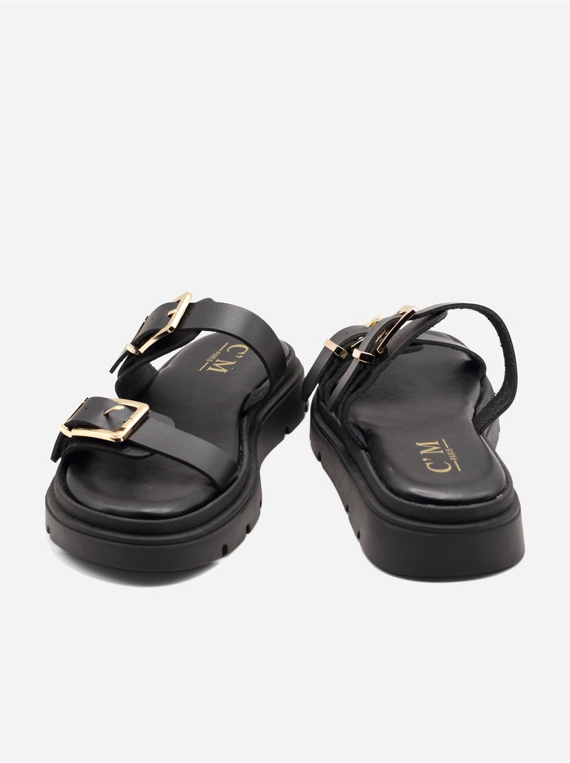 Mules double brides Noir - Kiabi