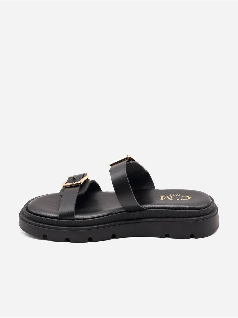 Mules double brides Noir - Kiabi