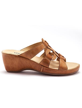 Mules en cuir à talon compensé - PEDICONFORT