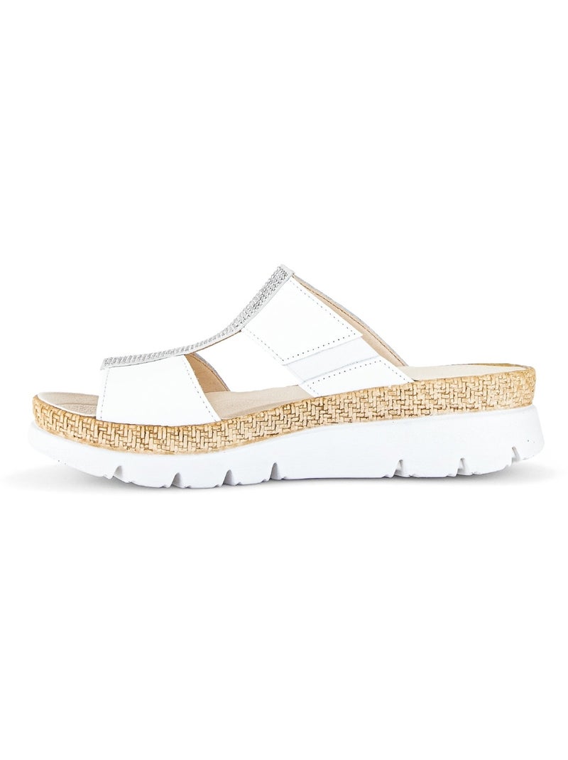 Mules  en cuir avec strass Blanc - Kiabi