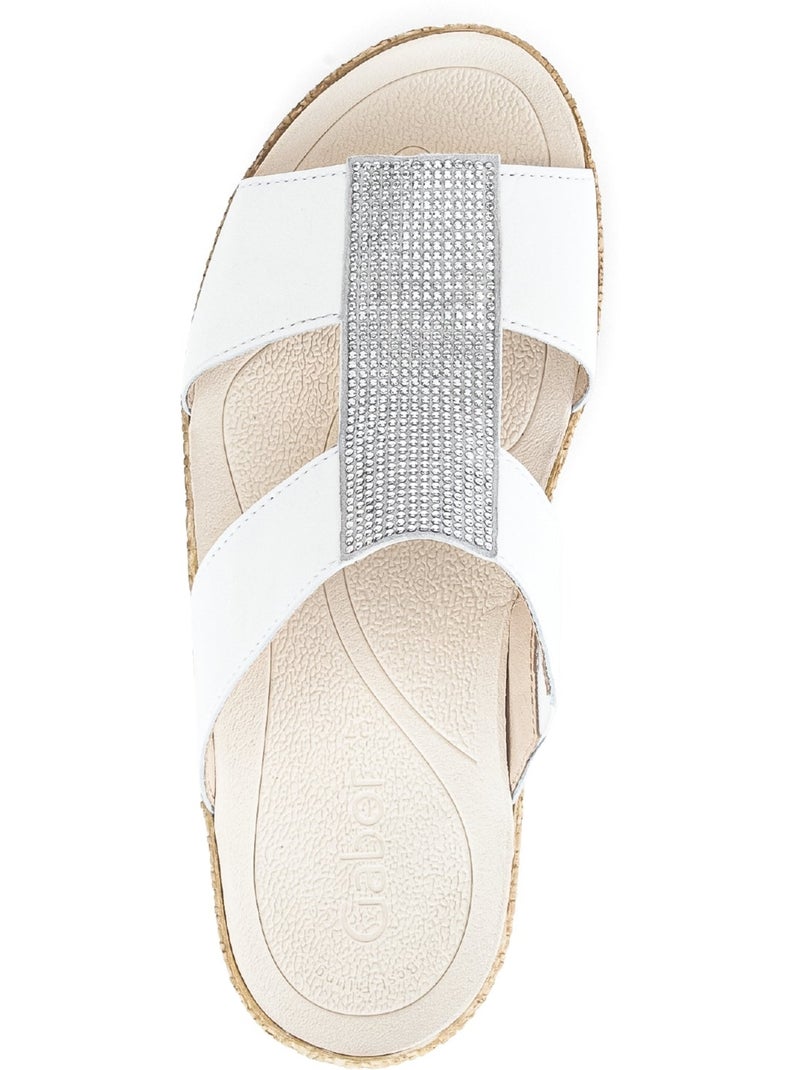 Mules  en cuir avec strass Blanc - Kiabi