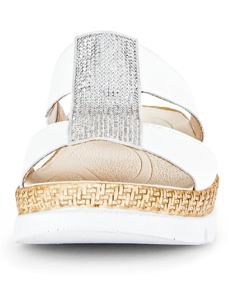 Mules  en cuir avec strass Blanc - Kiabi