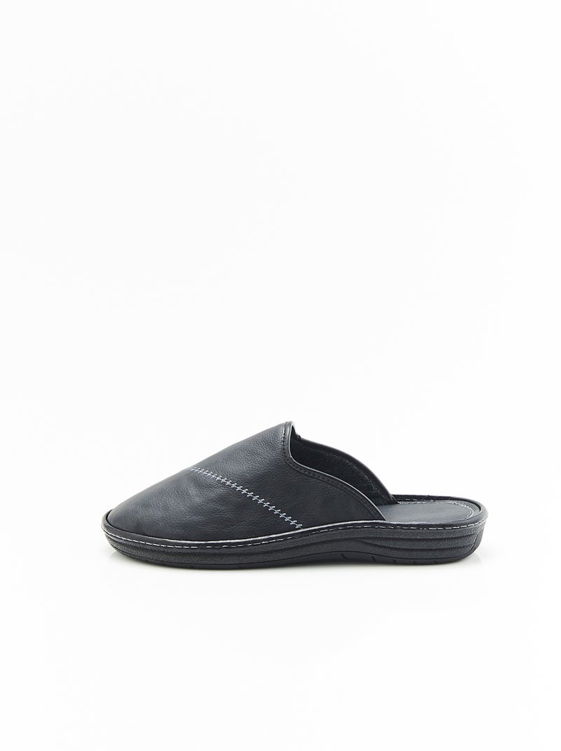 Mules en cuir grainé - Damart Noir - Kiabi