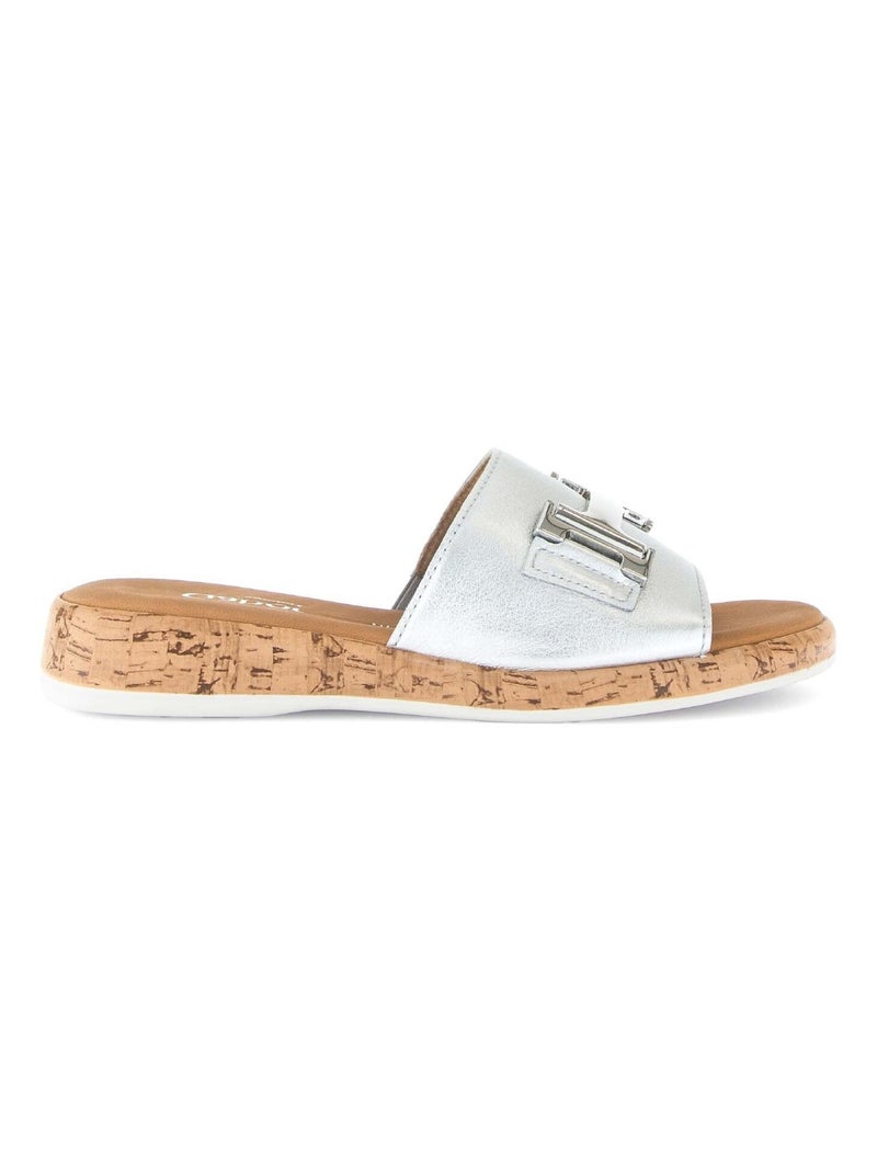 Mules  en cuir lisse Argent - Kiabi