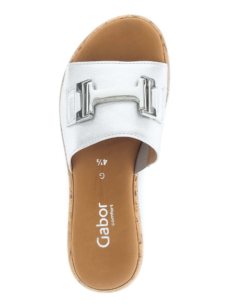 Mules  en cuir lisse Argent - Kiabi