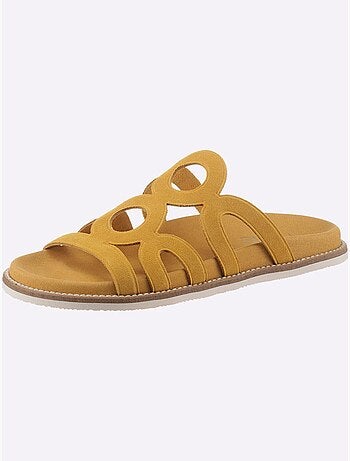 Mules en cuir velours avec motif ajouré et semelle EVA - Taille standard - Helline