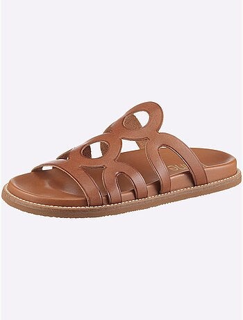 Mules en cuir velours avec motif ajouré et semelle EVA - Taille standard - Helline