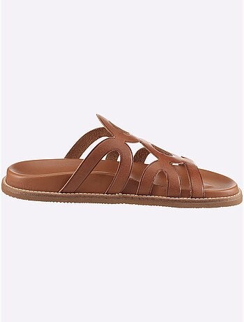 Mules en cuir velours avec motif ajouré et semelle EVA - Taille standard - Helline