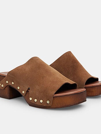 Mules en daim avec talon de 6 cm et plateau BATA