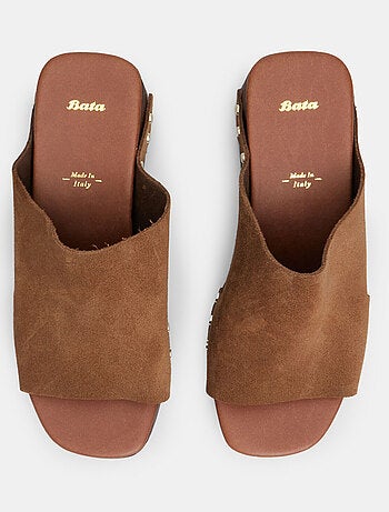 Mules en daim avec talon de 6 cm et plateau BATA