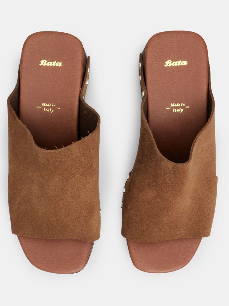Mules en daim avec talon de 6 cm et plateau BATA Marron - Kiabi
