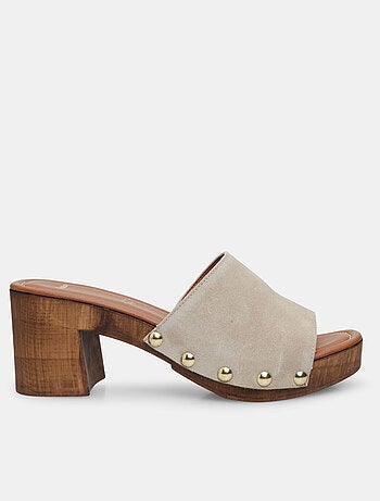 Mules en daim avec talon de 7 cm et plateau BATA