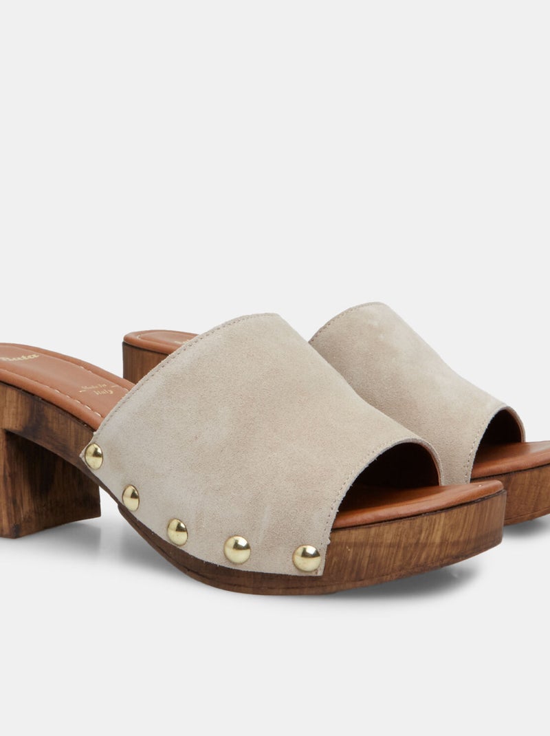Mules en daim avec talon de 7 cm et plateau BATA Beige - Kiabi