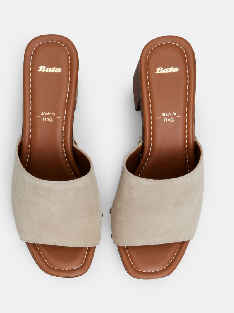 Mules en daim avec talon de 7 cm et plateau BATA Beige - Kiabi