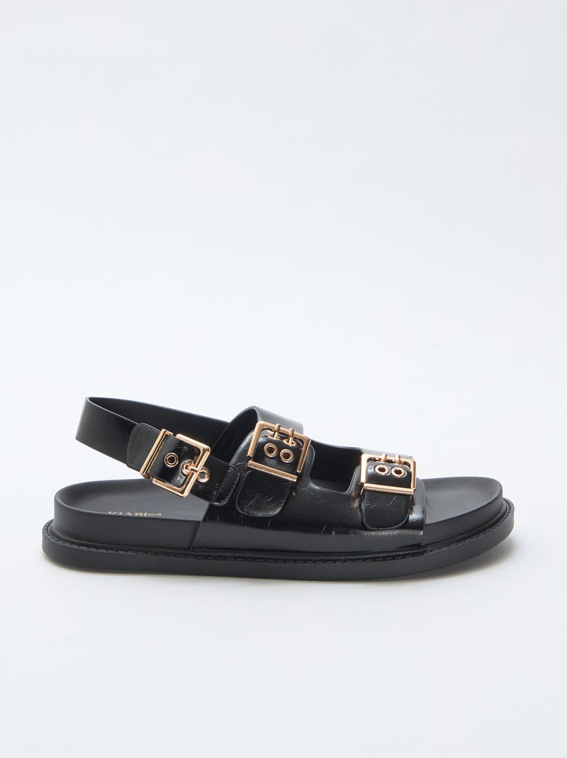 Mules en simili avec 3 brides réglables Noir - Kiabi
