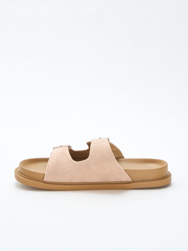 Mules en suédine à double bride Beige - Kiabi