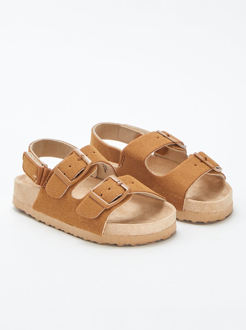 Mules en suédine ajustable par scratch MARRON - Kiabi