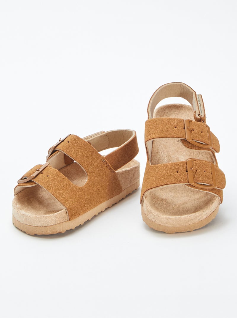Mules en suédine ajustable par scratch MARRON - Kiabi