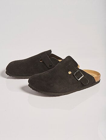 Mules en suédine avec boucle métal