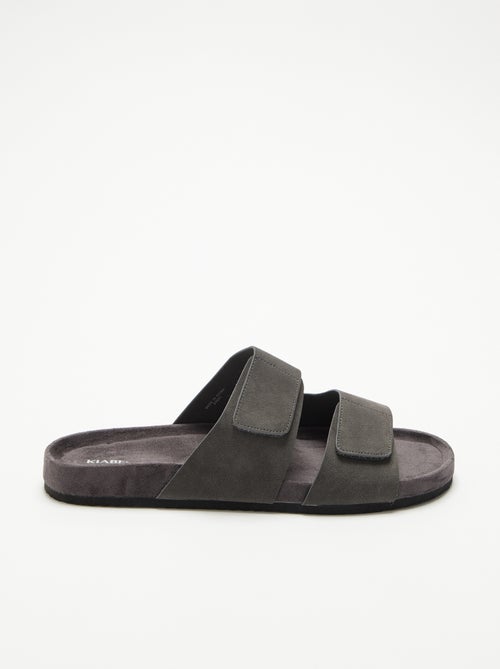 Mules en suédine avec brides à scratch - Kiabi