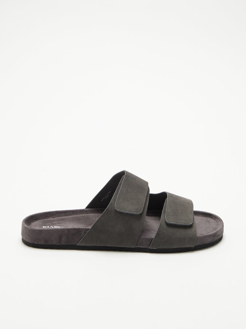 Mules en suédine avec brides à scratch Gris - Kiabi