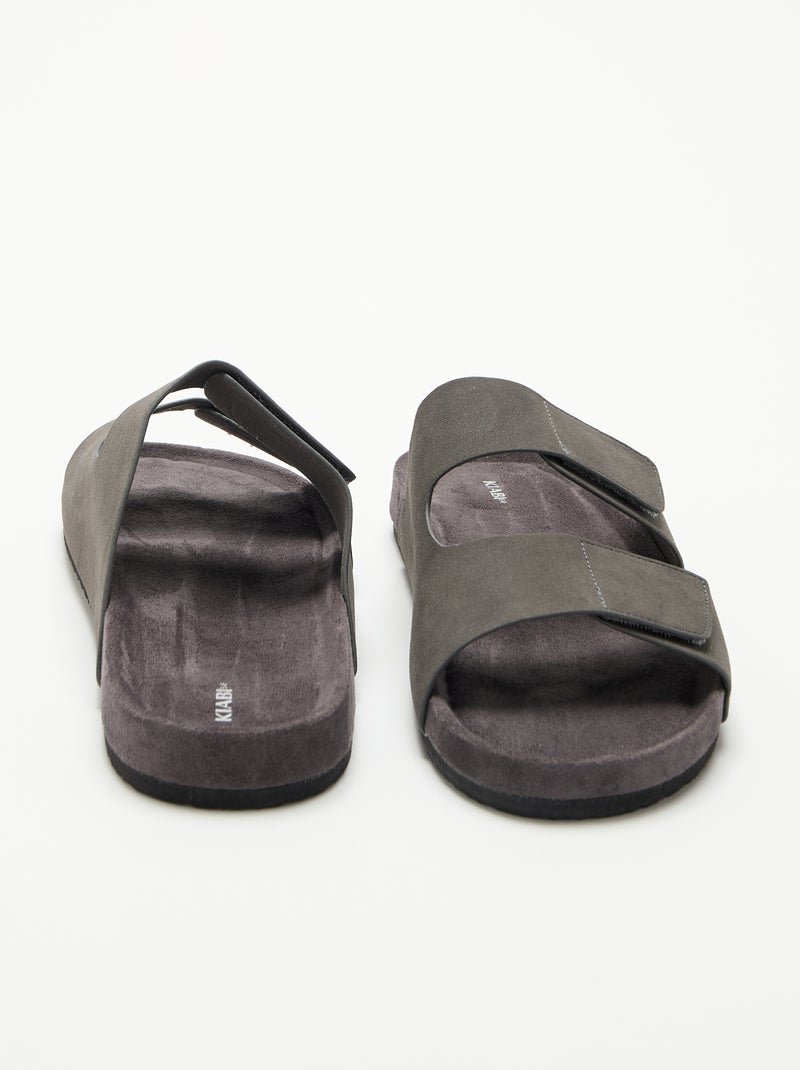 Mules en suédine avec brides à scratch Gris - Kiabi