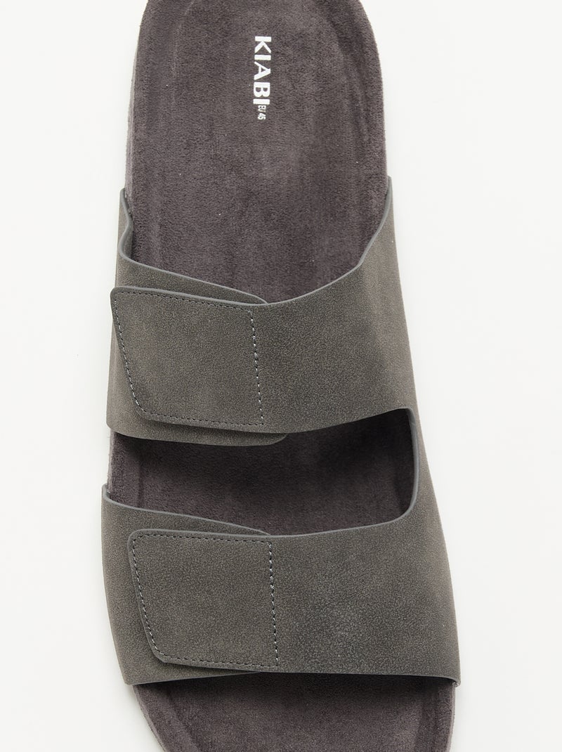 Mules en suédine avec brides à scratch Gris - Kiabi
