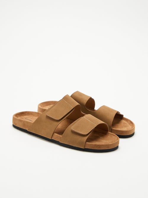 Mules en suédine avec brides à scratch - Kiabi