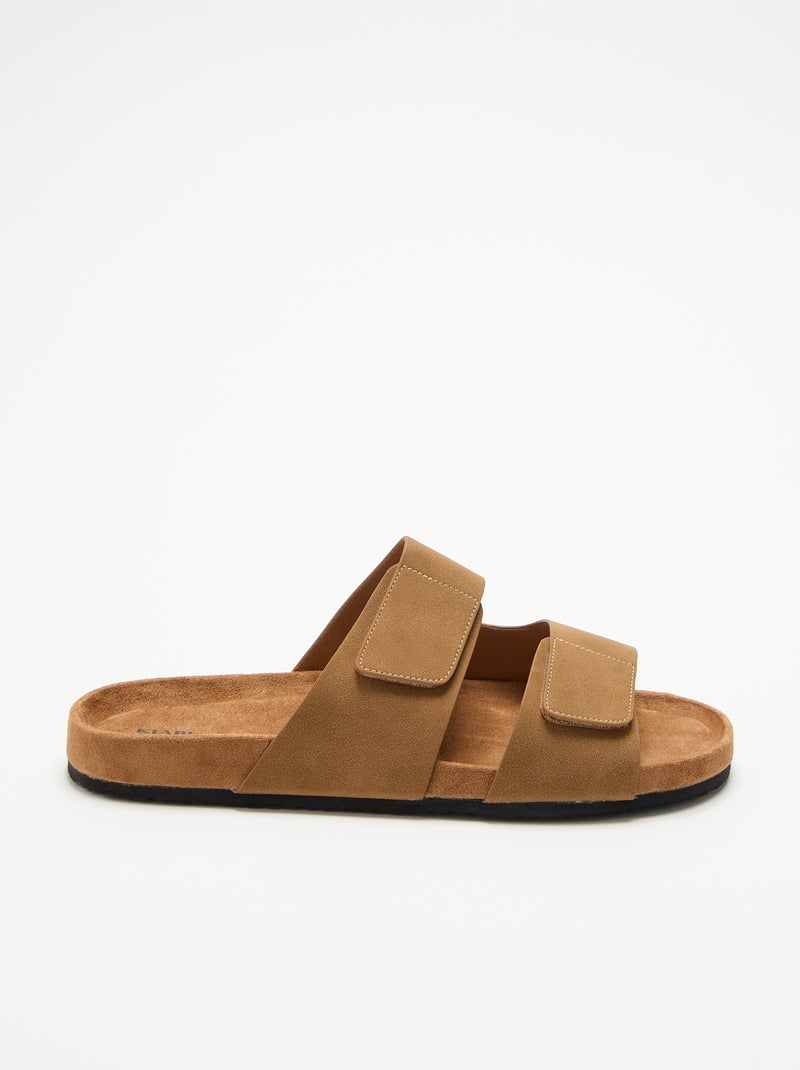 Mules en suédine avec brides à scratch Marron - Kiabi
