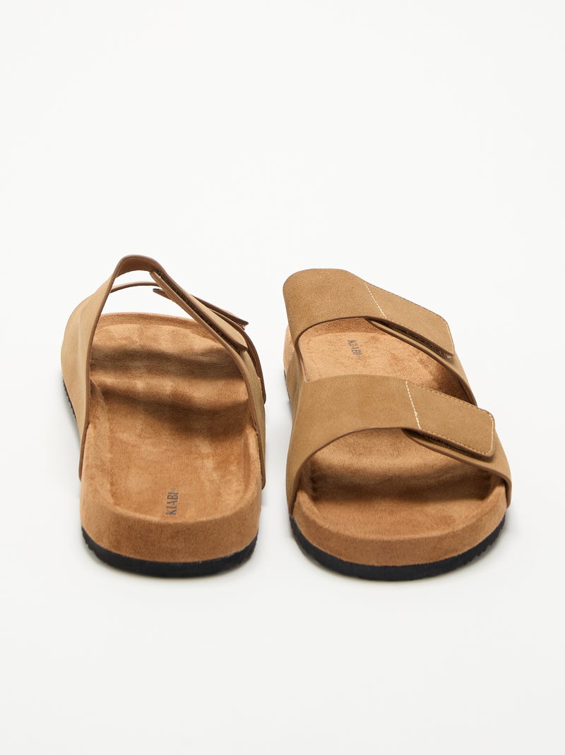 Mules en suédine avec brides à scratch Marron - Kiabi