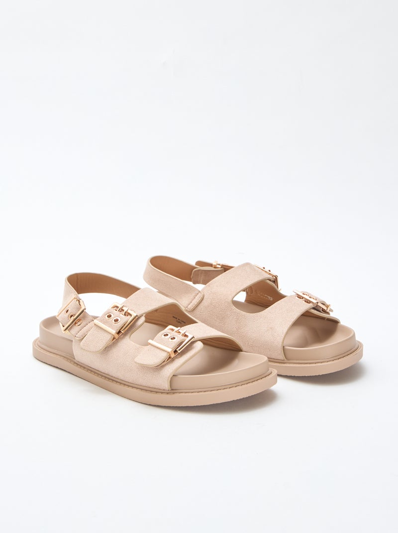 Mules compensées en suédine - Beige