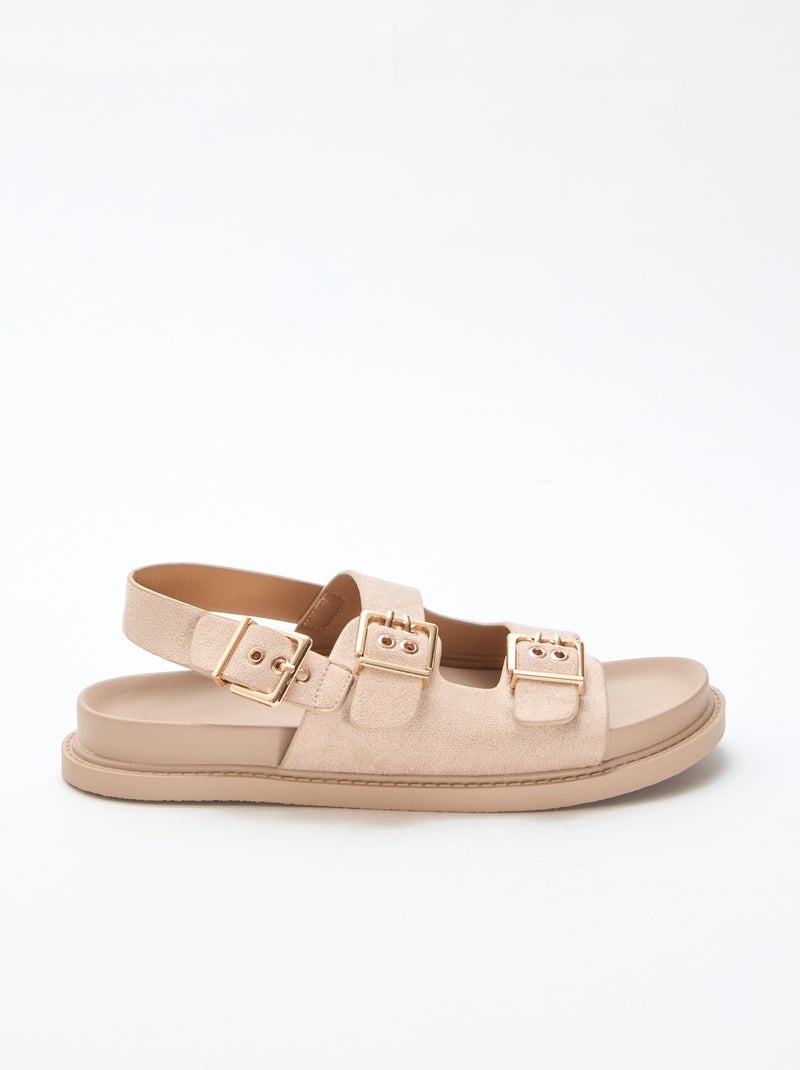 Mules en suédine avec brides ajustables à l'arrière Beige - Kiabi