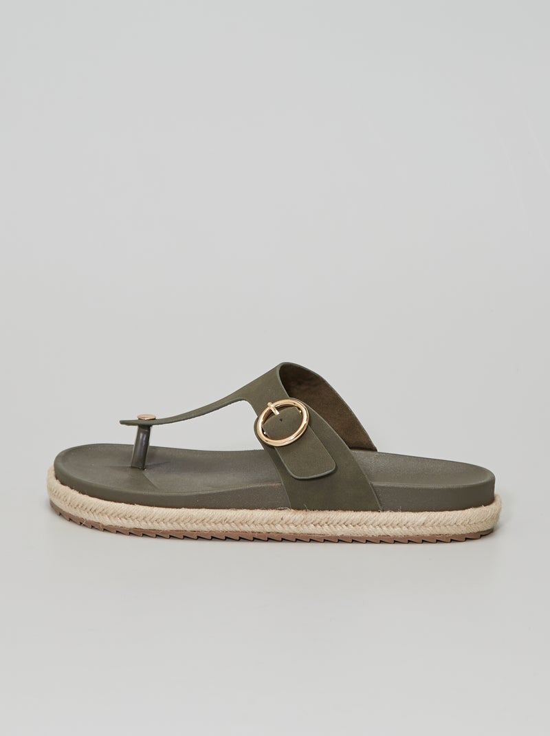 Mules entre-doigts détails dorés Kaki - Kiabi