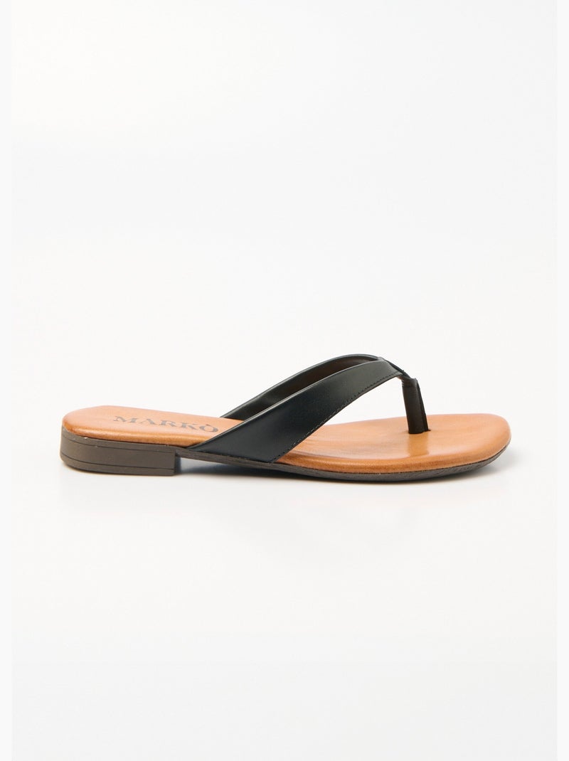 Mules entredoigts cuir façon tongs chic - AFIBEL Noir - Kiabi