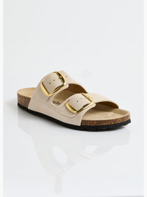 Mules ergonomiques compensées cuir à boucles - Afibel - Kiabi
