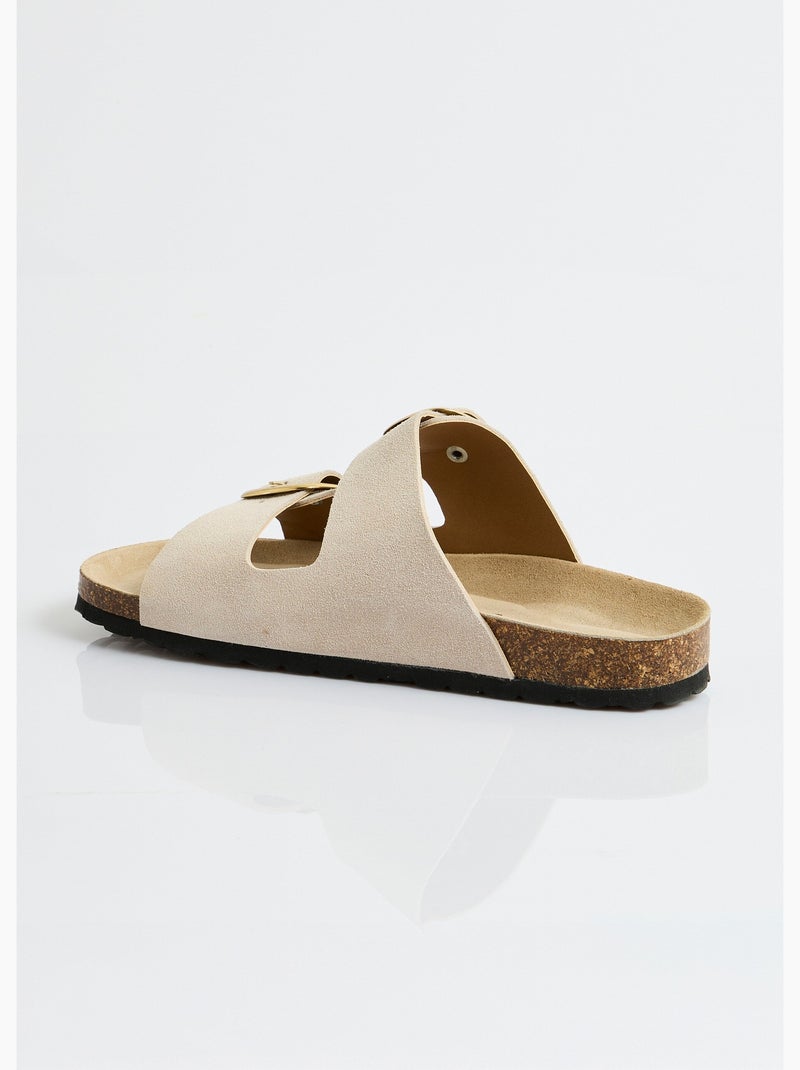 Mules ergonomiques compensées cuir à boucles - Afibel Beige - Kiabi