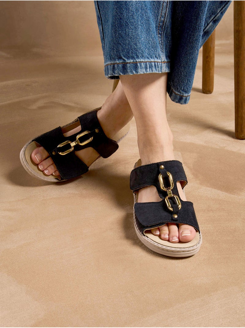 Mules fantaisie à scratchs - PEDICONFORT Bleu marine - Kiabi