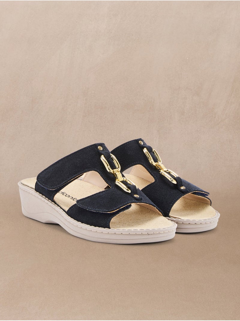 Mules fantaisie à scratchs - PEDICONFORT Bleu marine - Kiabi
