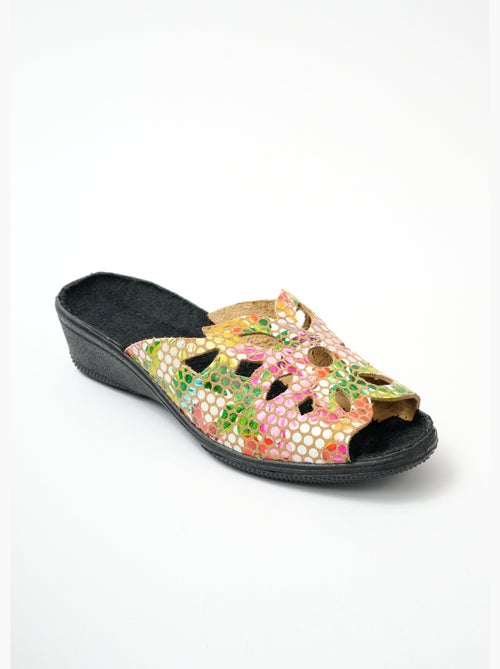Mules fantaisie en cuir, largeur confort - Afibel - Kiabi
