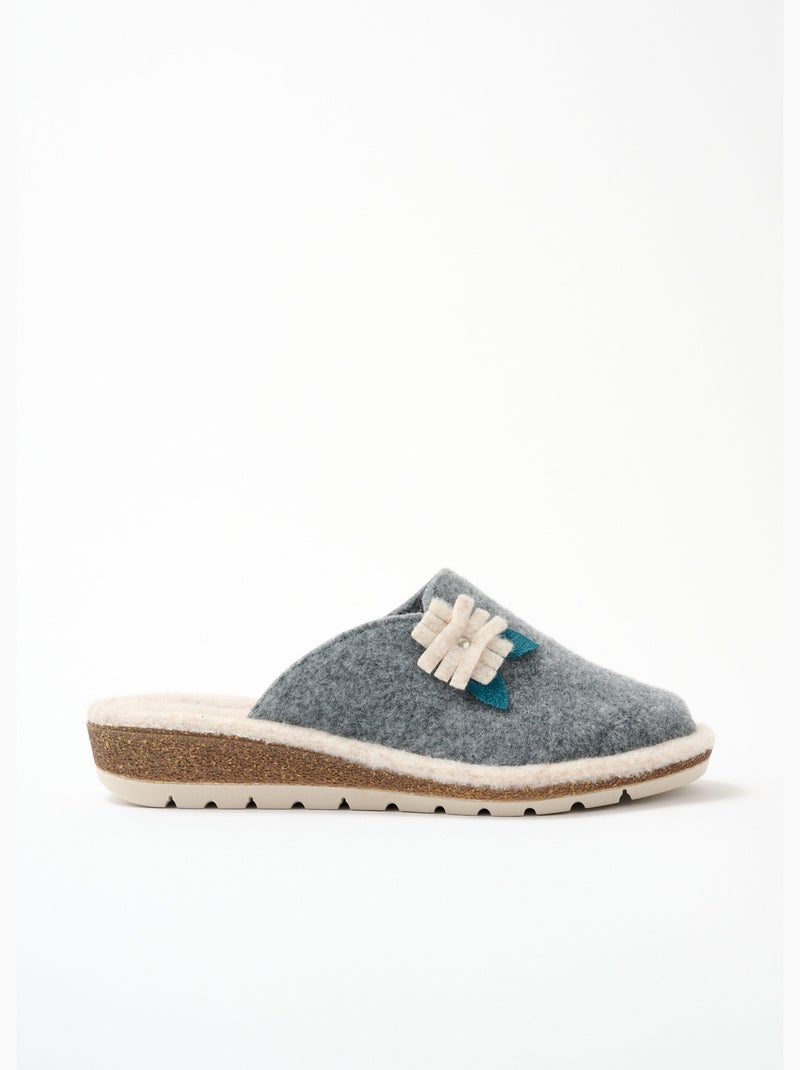 Mules feutrine largeur confort application fantaisie - Afibel Gris - Kiabi