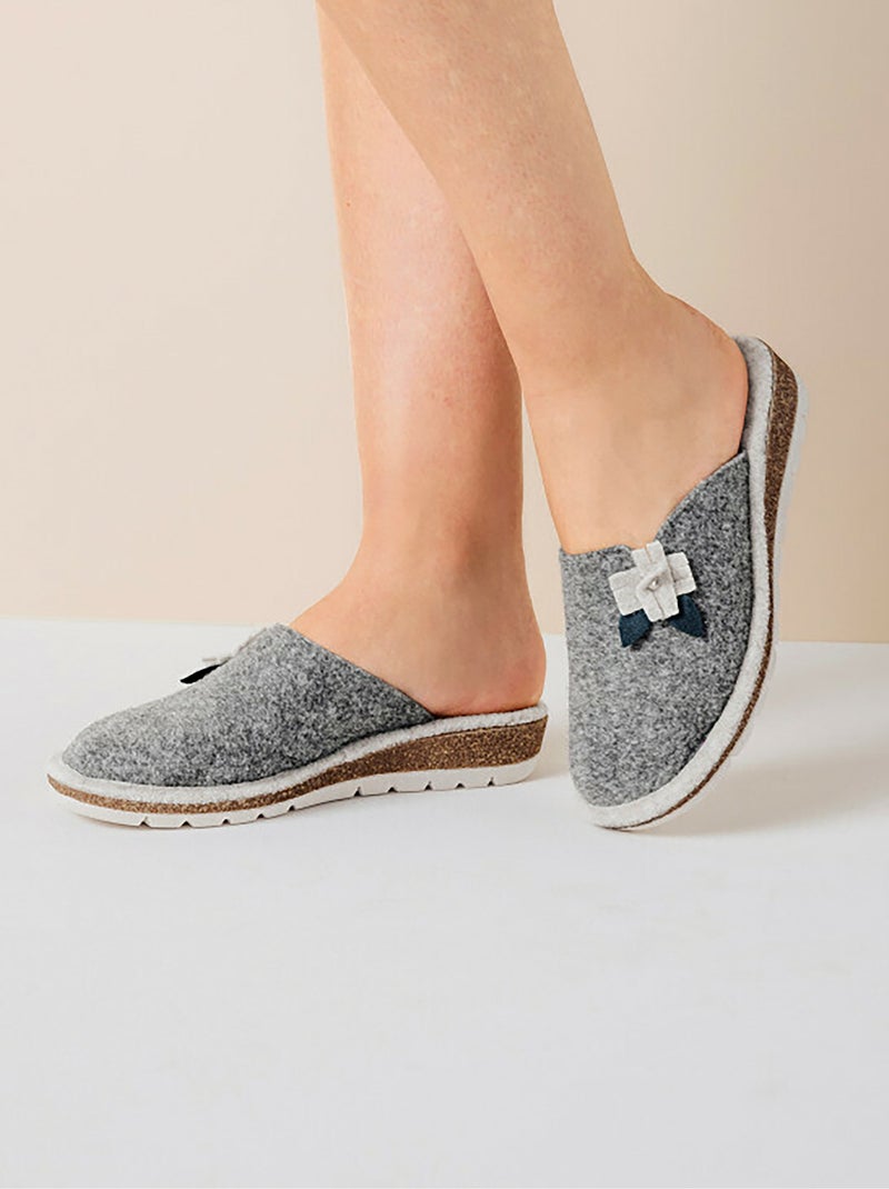Mules feutrine largeur confort application fantaisie - Afibel Gris - Kiabi