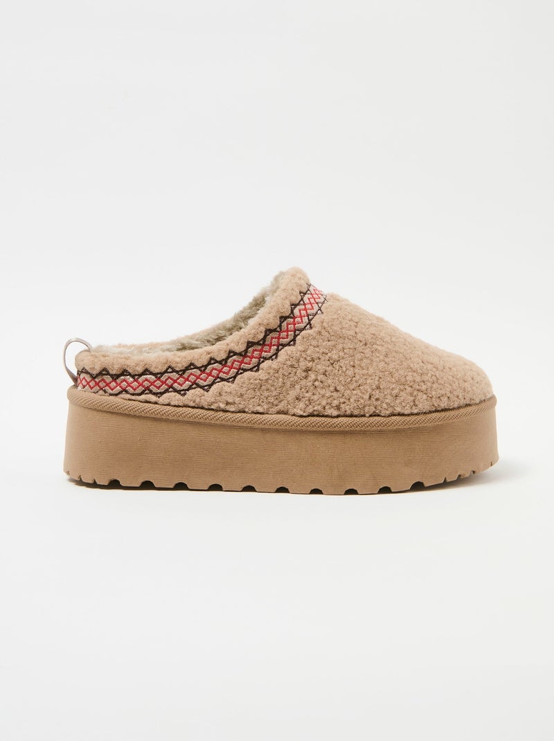 Mules fourrées chaudes semelle épaisse Beige - Kiabi