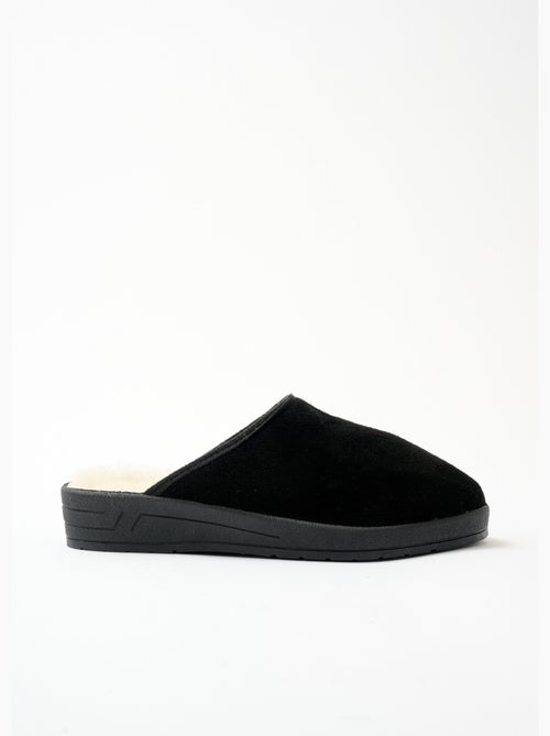 Mules fourrées cuir largeur confort - Afibel - Kiabi