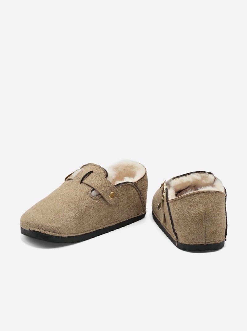 Mules fourrées Taupe - Kiabi