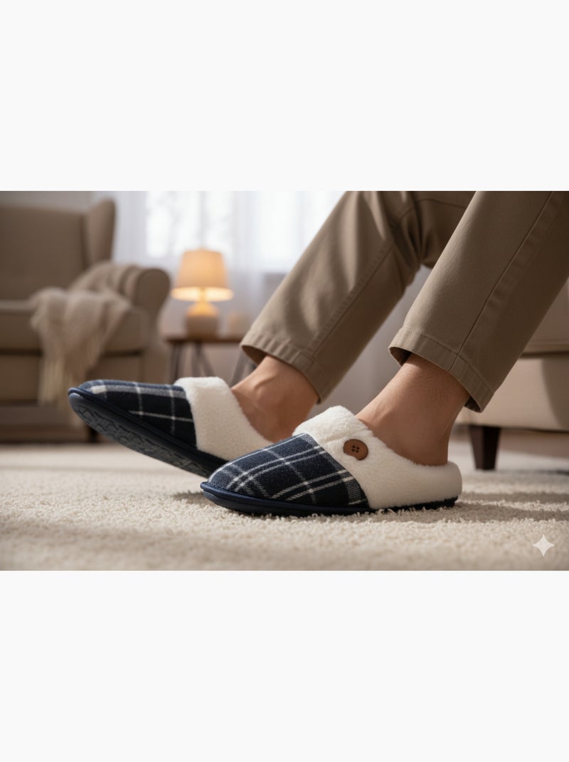 Mules homme Jacquard écossais MU9732 Bleu marine - Kiabi