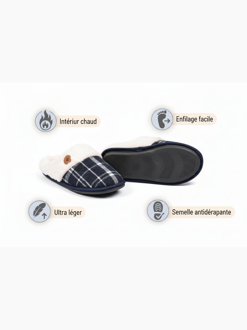 Mules homme Jacquard écossais MU9732 Bleu marine - Kiabi