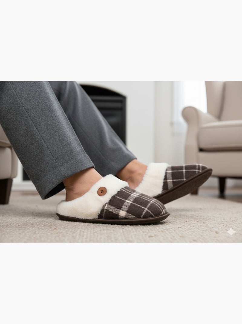 Mules homme Jacquard écossais MU9732 Marron - Kiabi