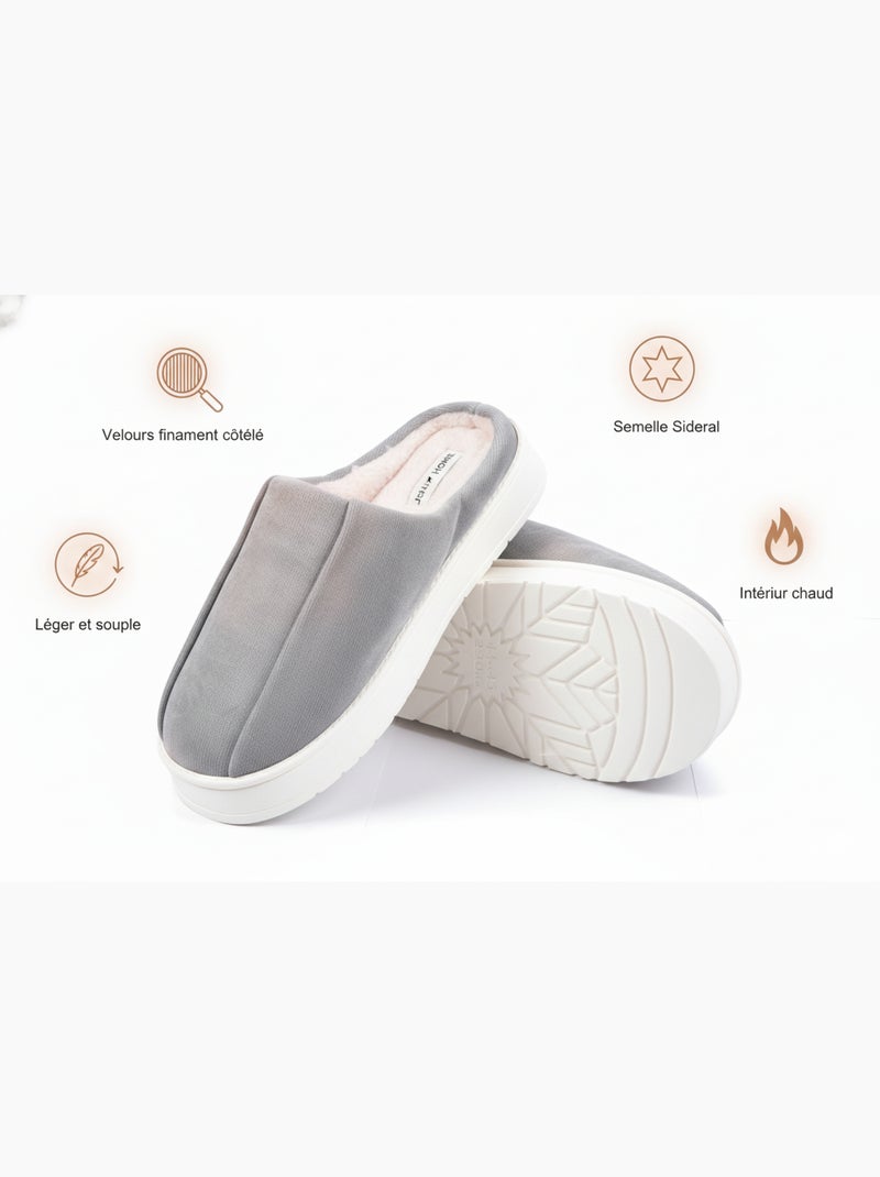Mules homme velours côtelé MU10121 Gris - Kiabi