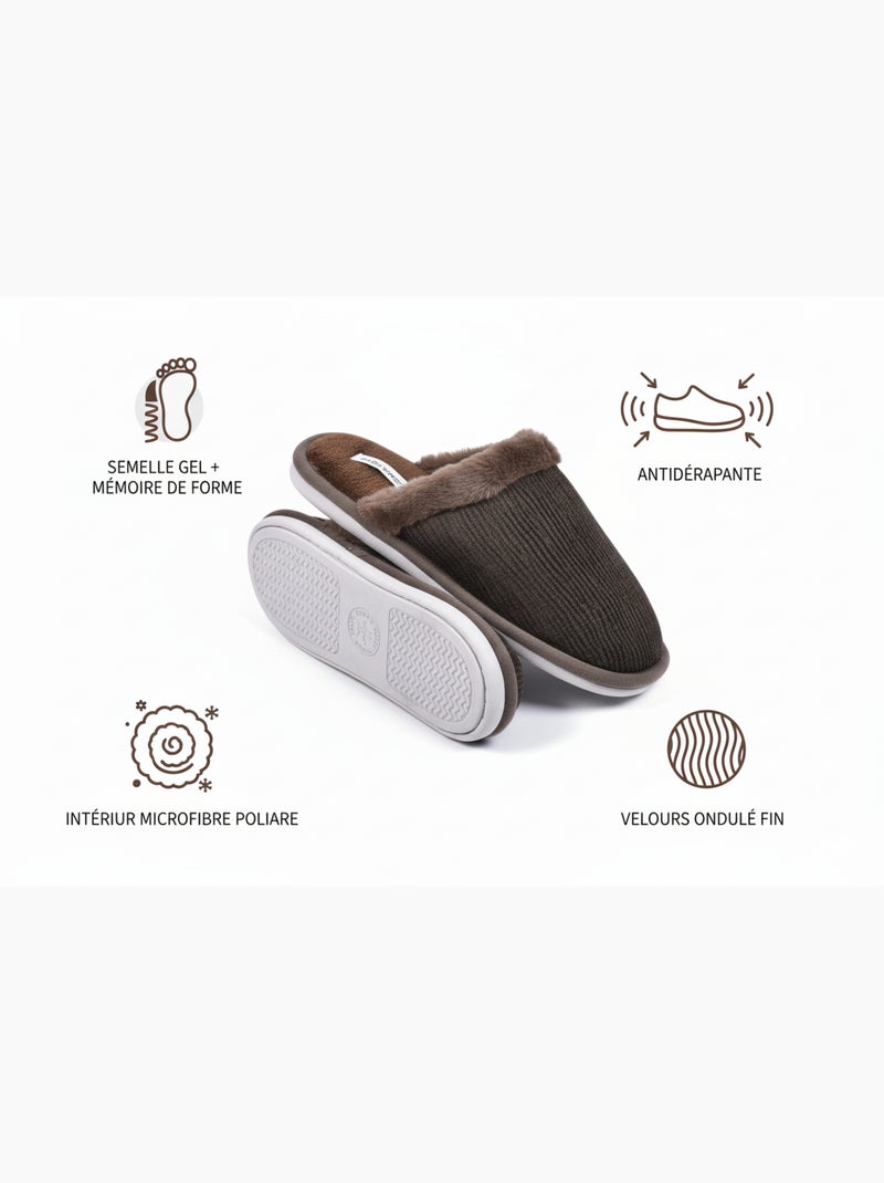 Mules homme velours ondulé MU9714 Marron - Kiabi