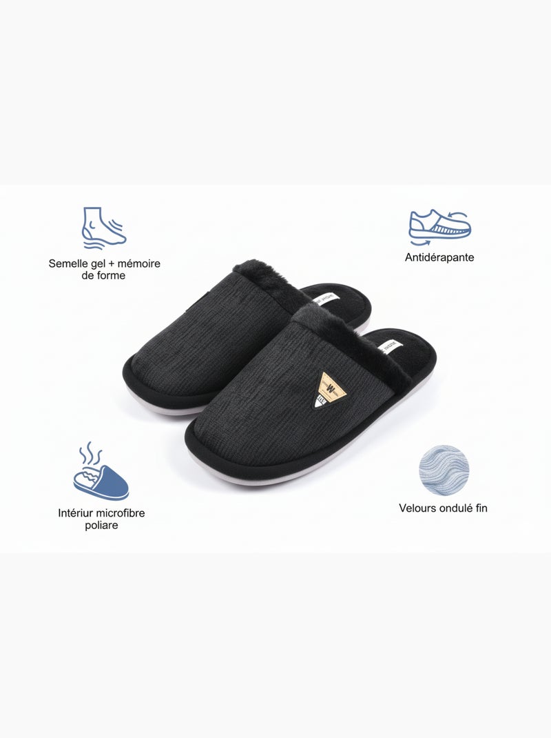 Mules homme velours ondulé MU9714 Noir - Kiabi